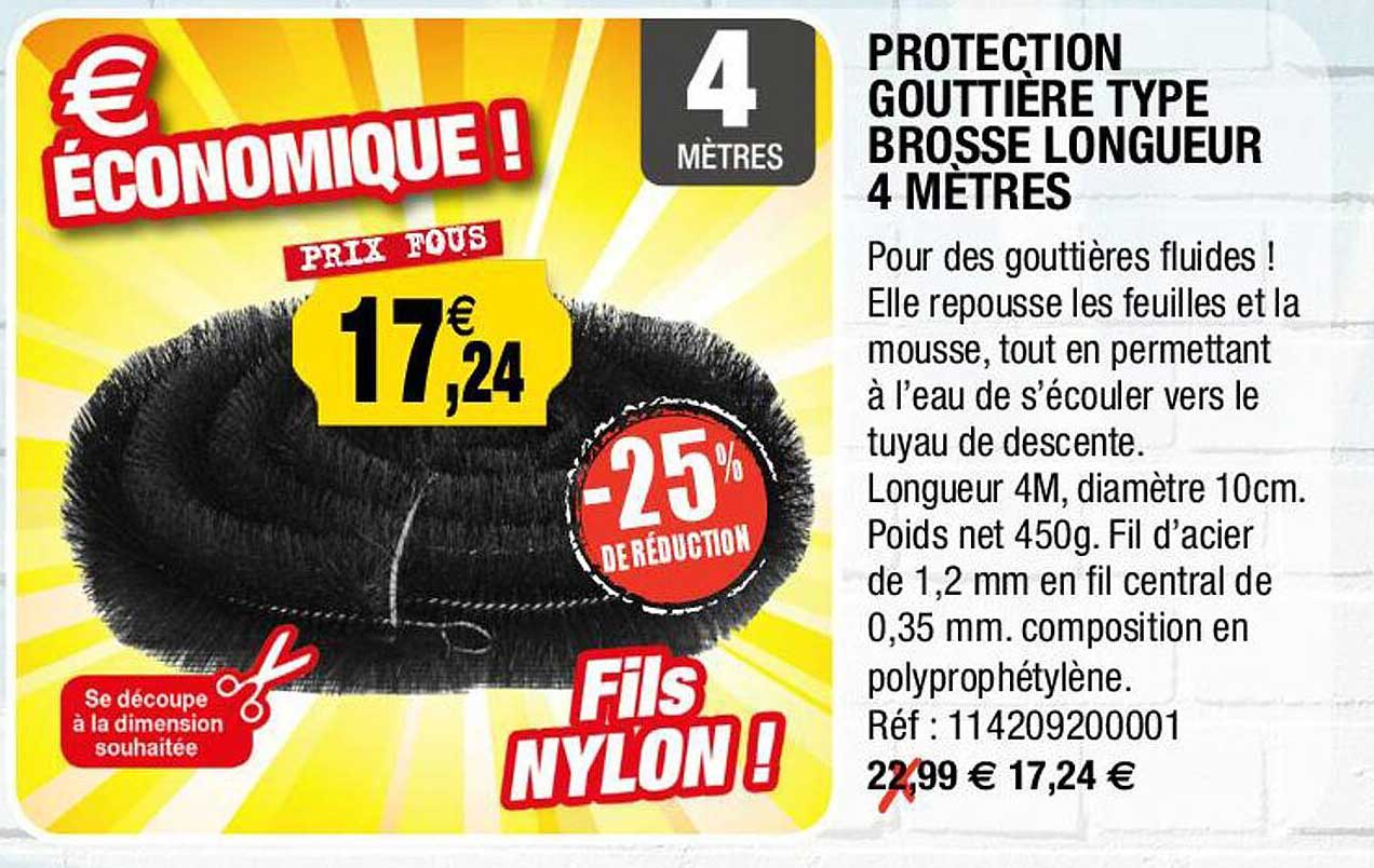 protection gouttière type brosse longueur 4 mètres