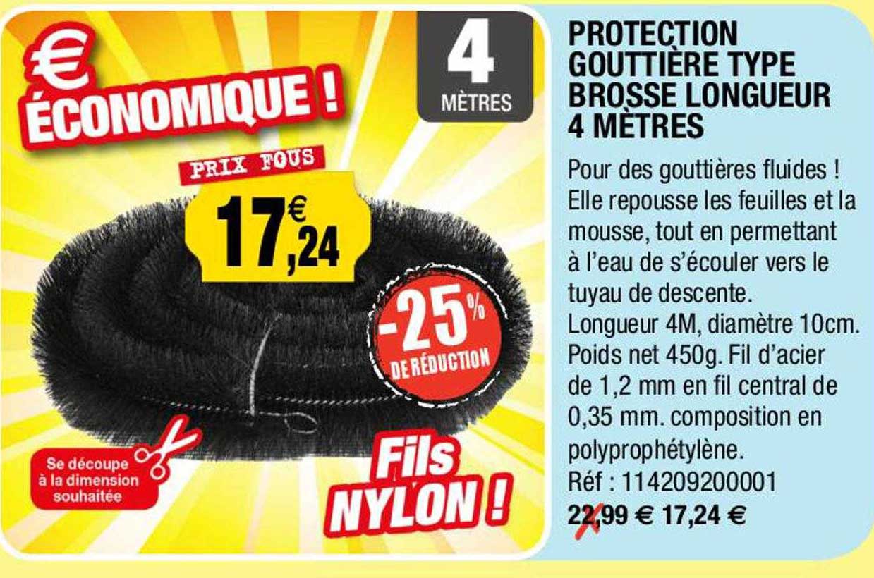 protection gouttière type brosse longueur 4 mètres