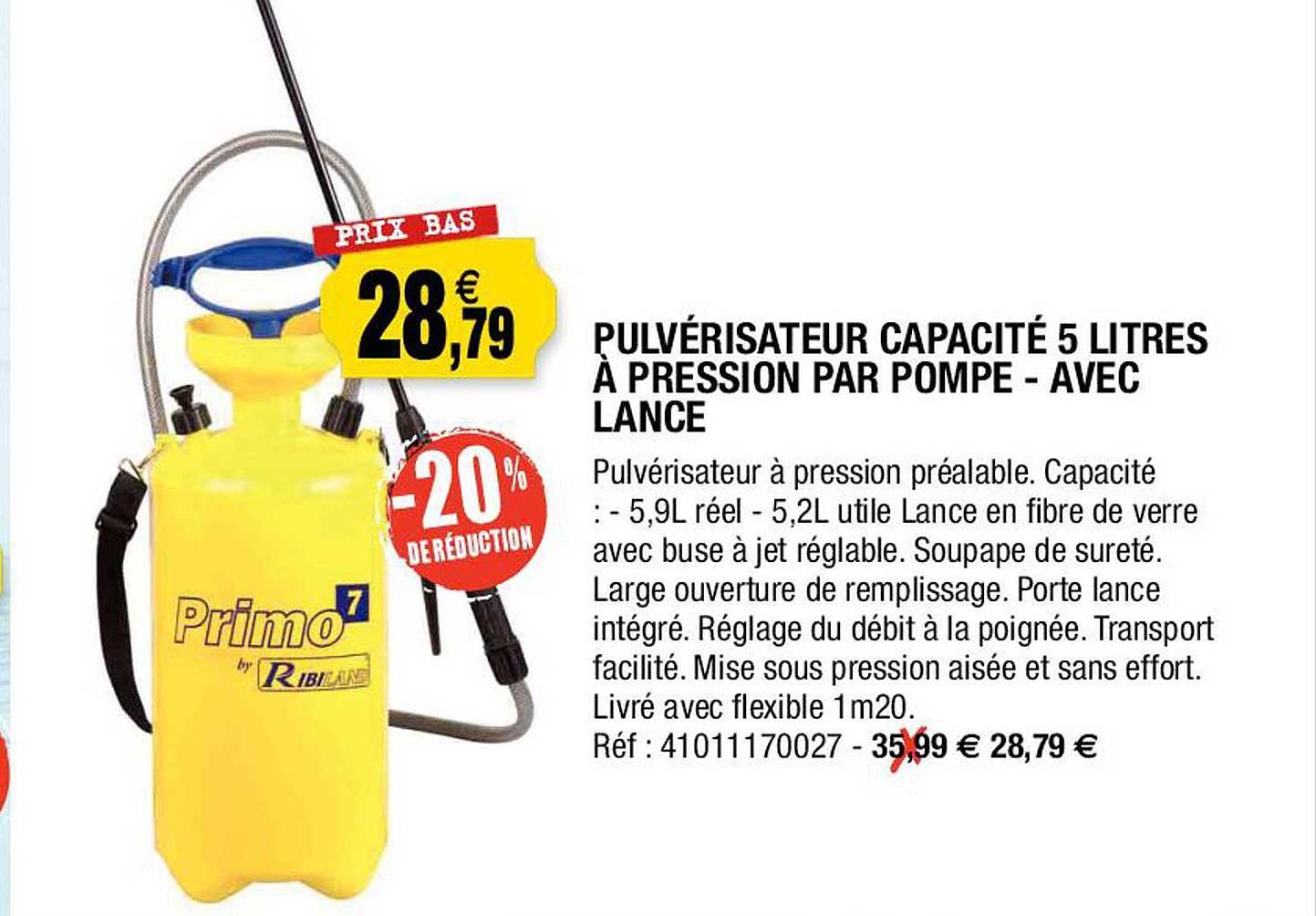pulvérisateur capacité 5 litres à pression par pompe - avec lance