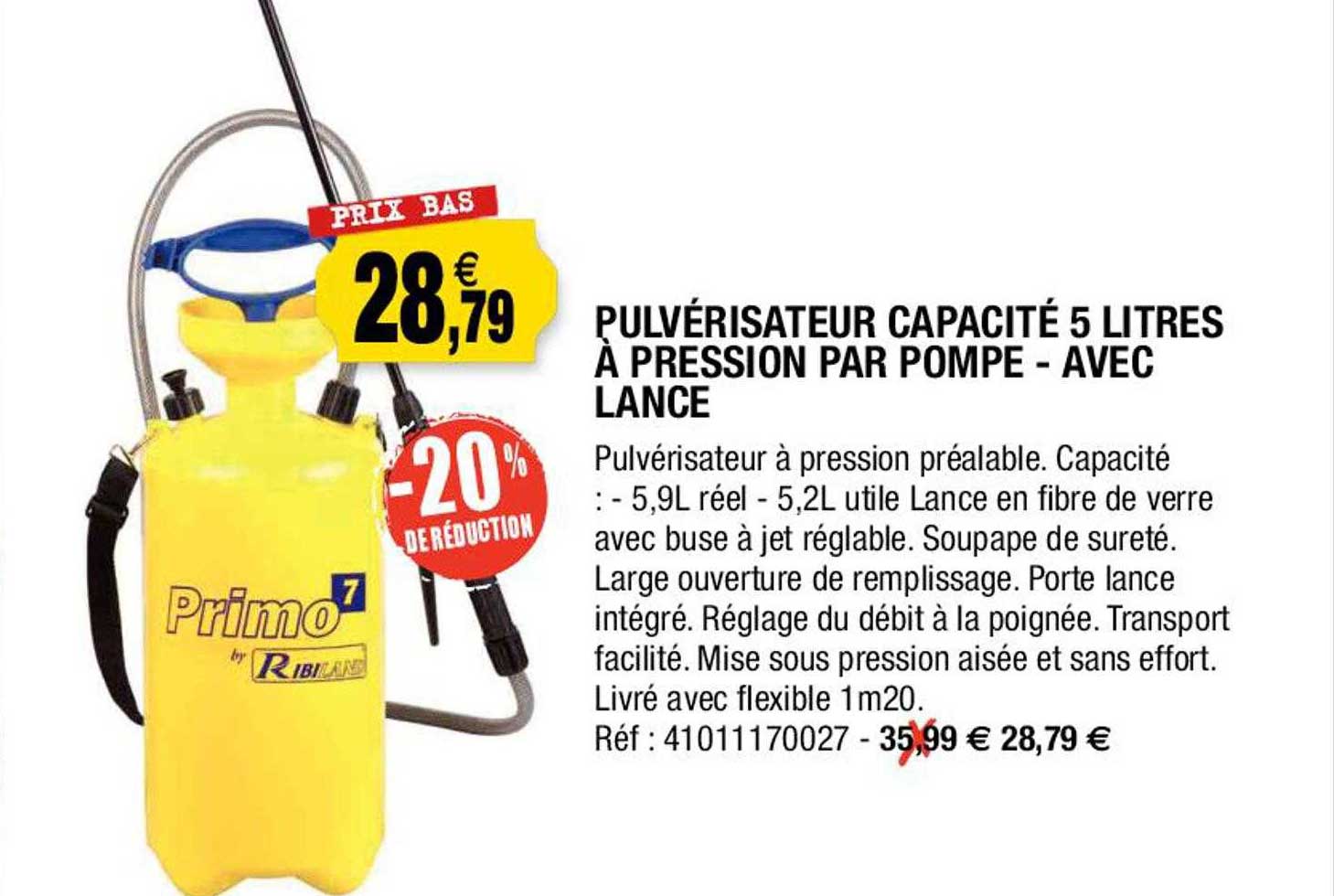 pulvérisateur capacité 5 litres à pression par pompe - avec lance