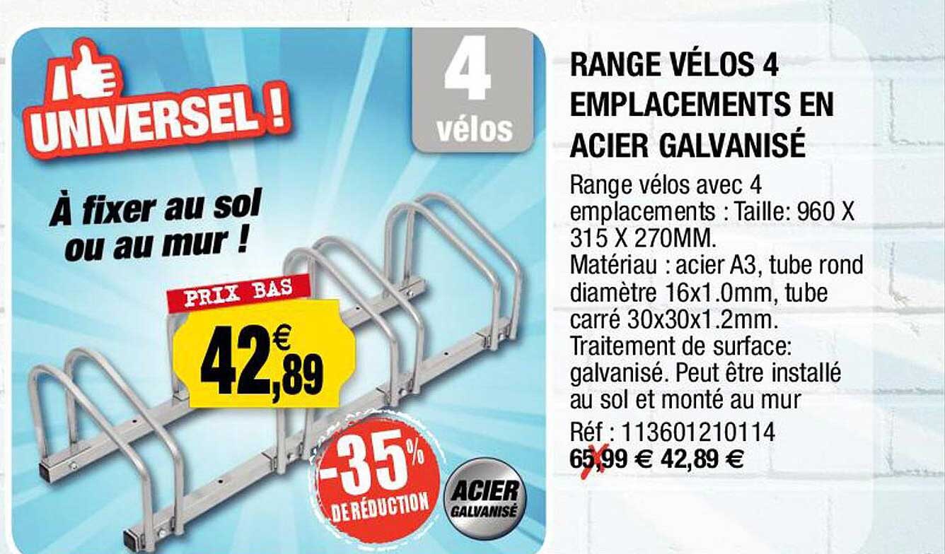 range vélos 4 emplacements en acier galvanisé