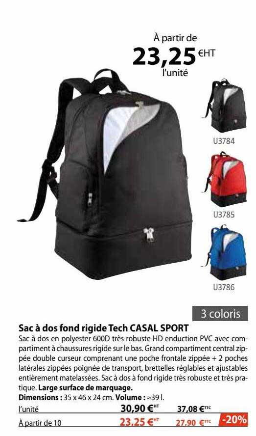 sac à dos fond rigide tech casal sport