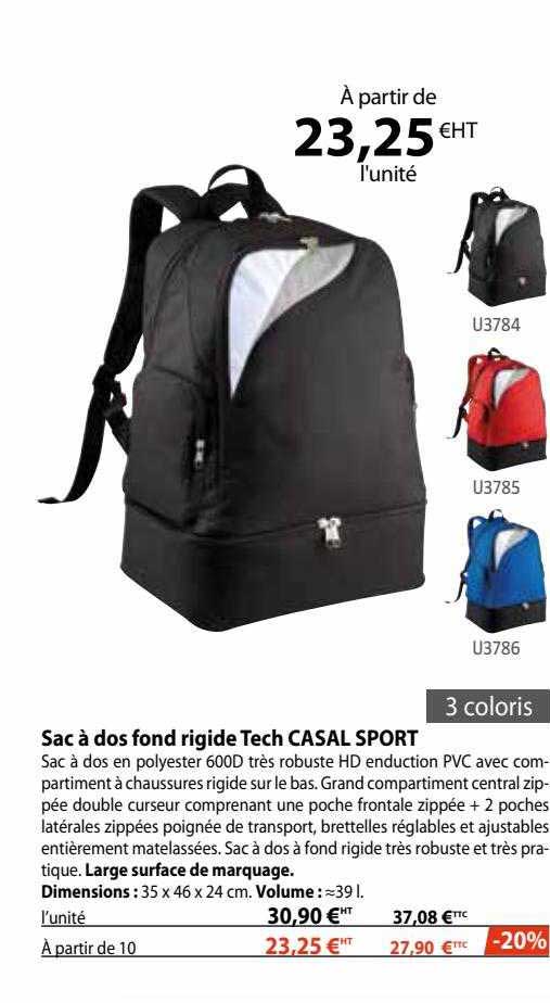 sac à dos fond rigide tech casal sport