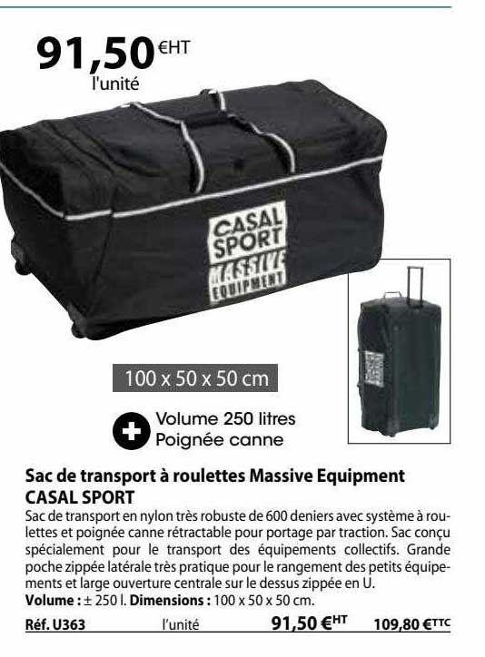 sac de transport à roulettes massive equipment casal sport
