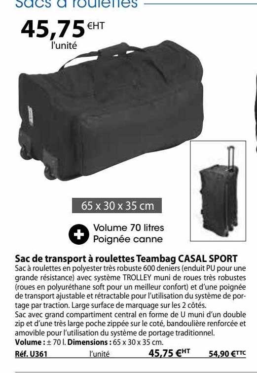sac de transport à roulettes teambag casal sport