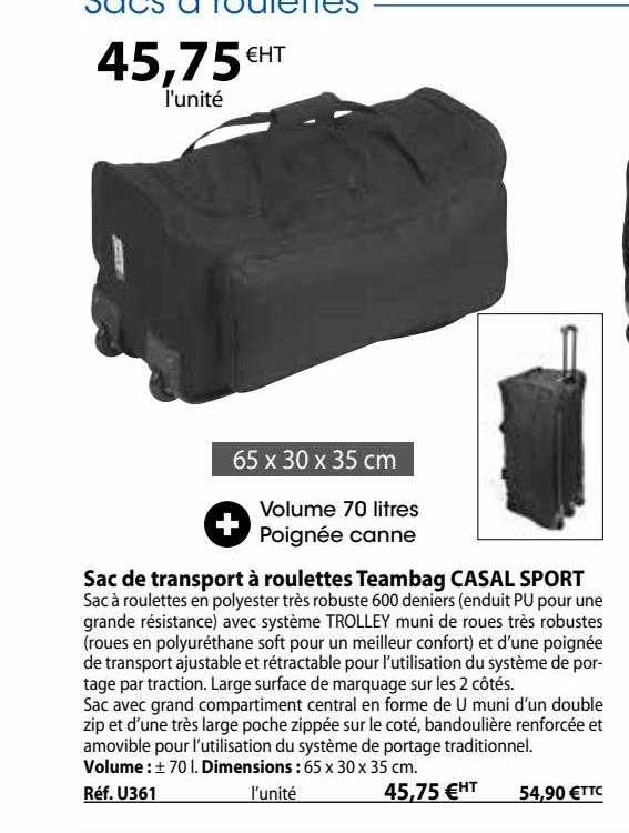 sac de transport à roulettes teambag casal sport