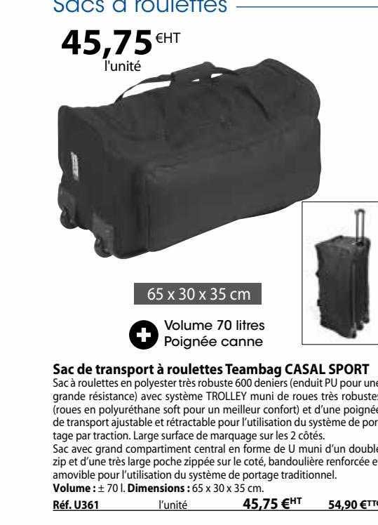 sac de transport à roulettes teambag casal sport