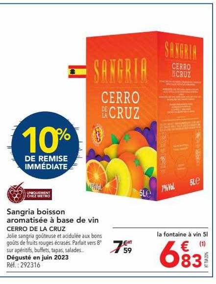 Sangria Boisson Aromatisée à Base De Vin Cerro De La Cruz