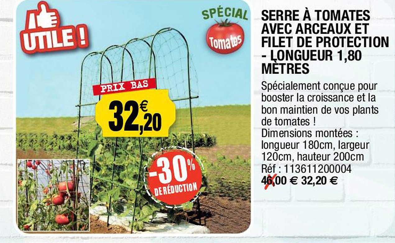 serre à tomates avec arceaux et filet de protection - longueur 1,80 mètres