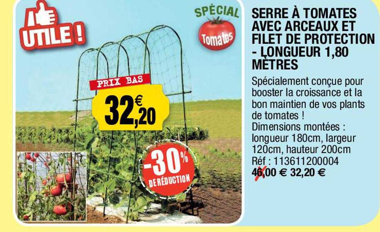 serre à tomates avec arceaux et filet de protection - longueur 1,80 mètres