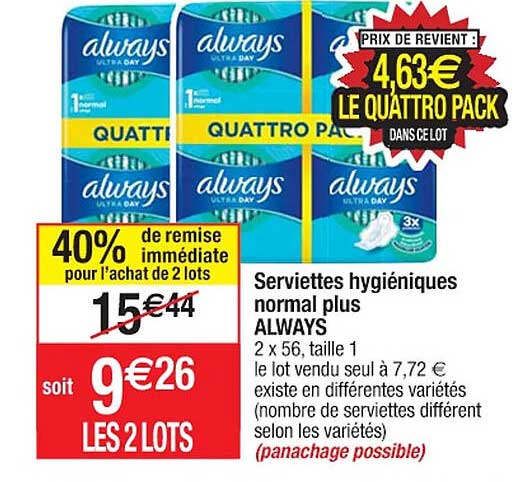 serviettes hygiéniques normal plus always