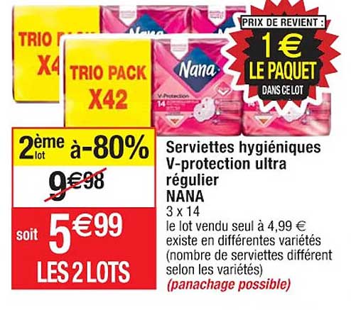 serviettes hygiéniques v-protection ultra régulier nana