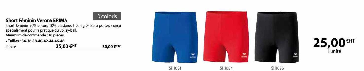 short féminin verona erima
