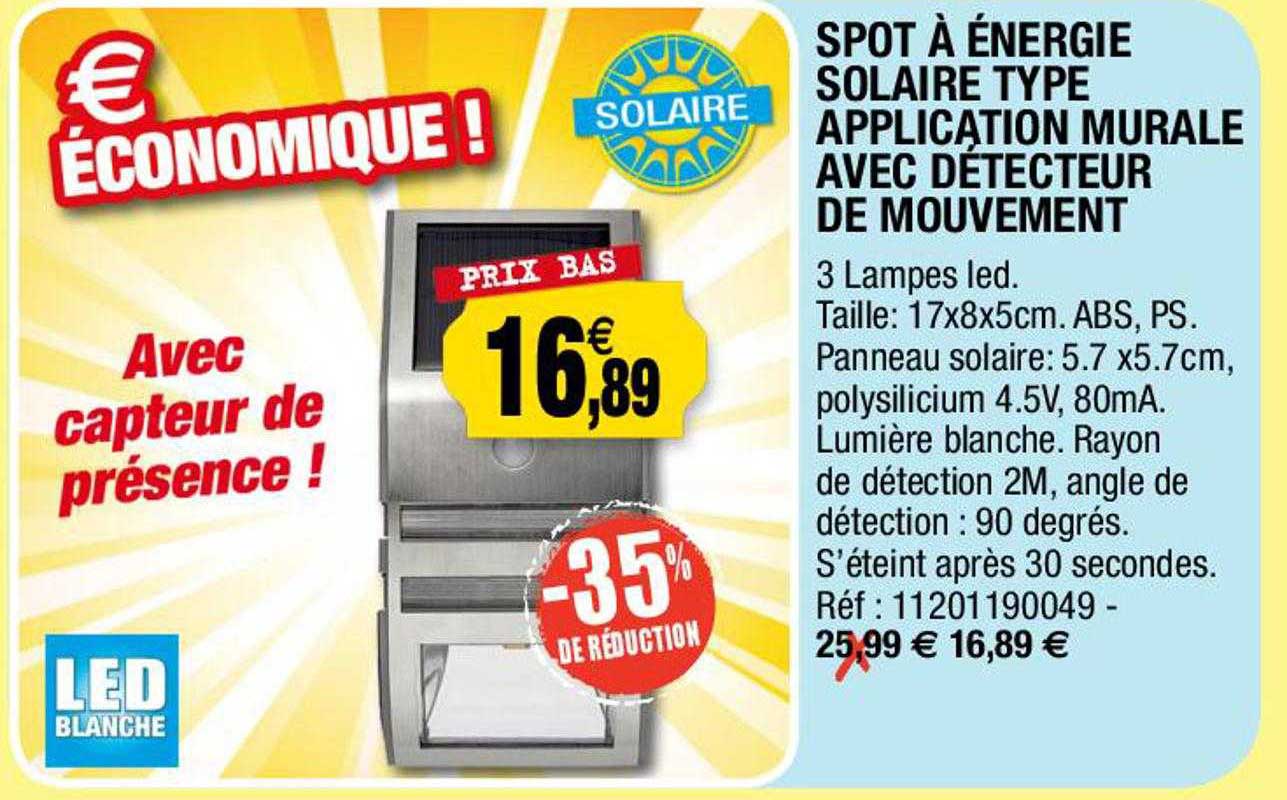 spot à énergie solaire type application murale avec détecteur de mouvement