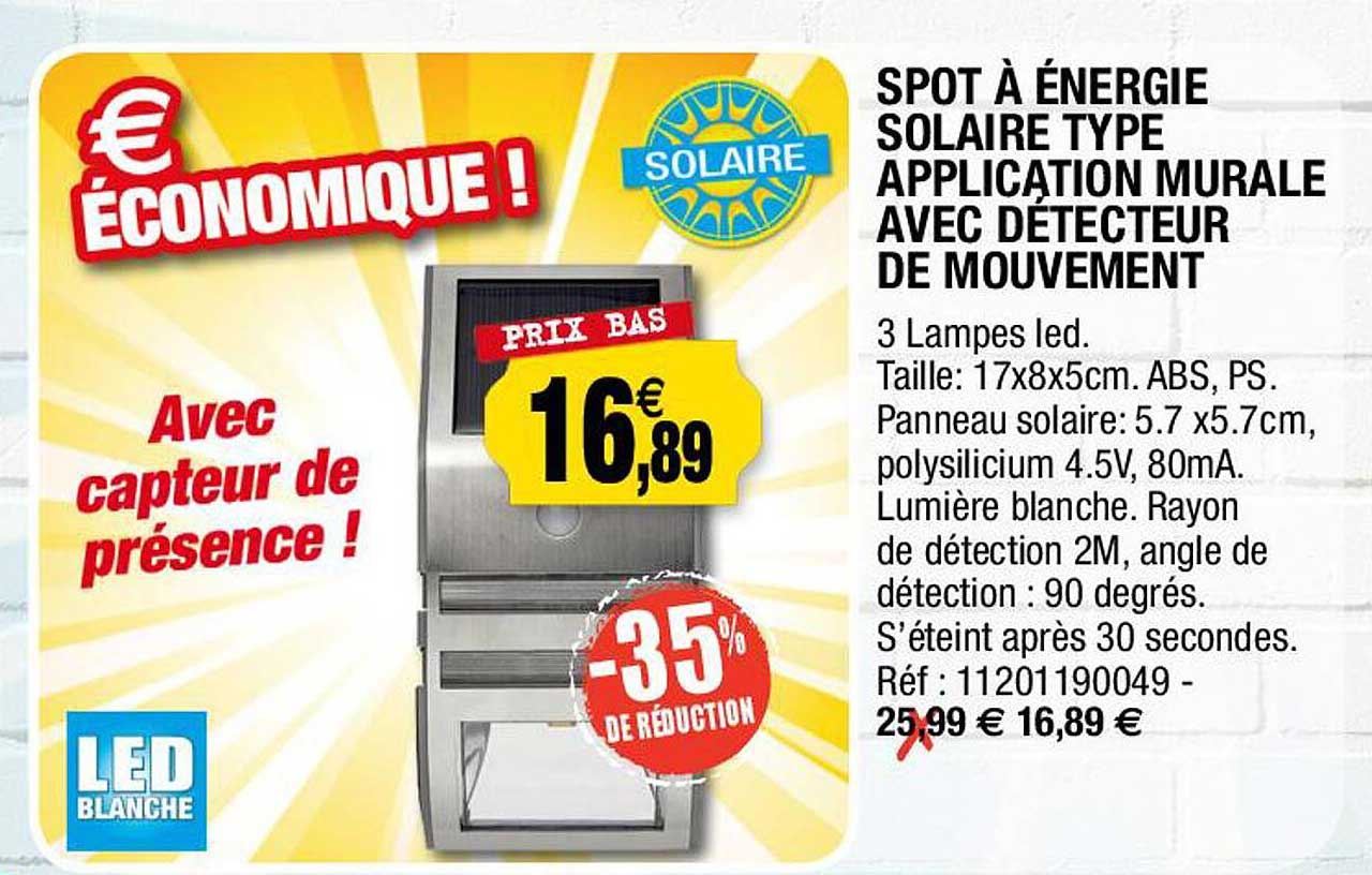 spot à énergie solaire type application murale avec détecteur de mouvement
