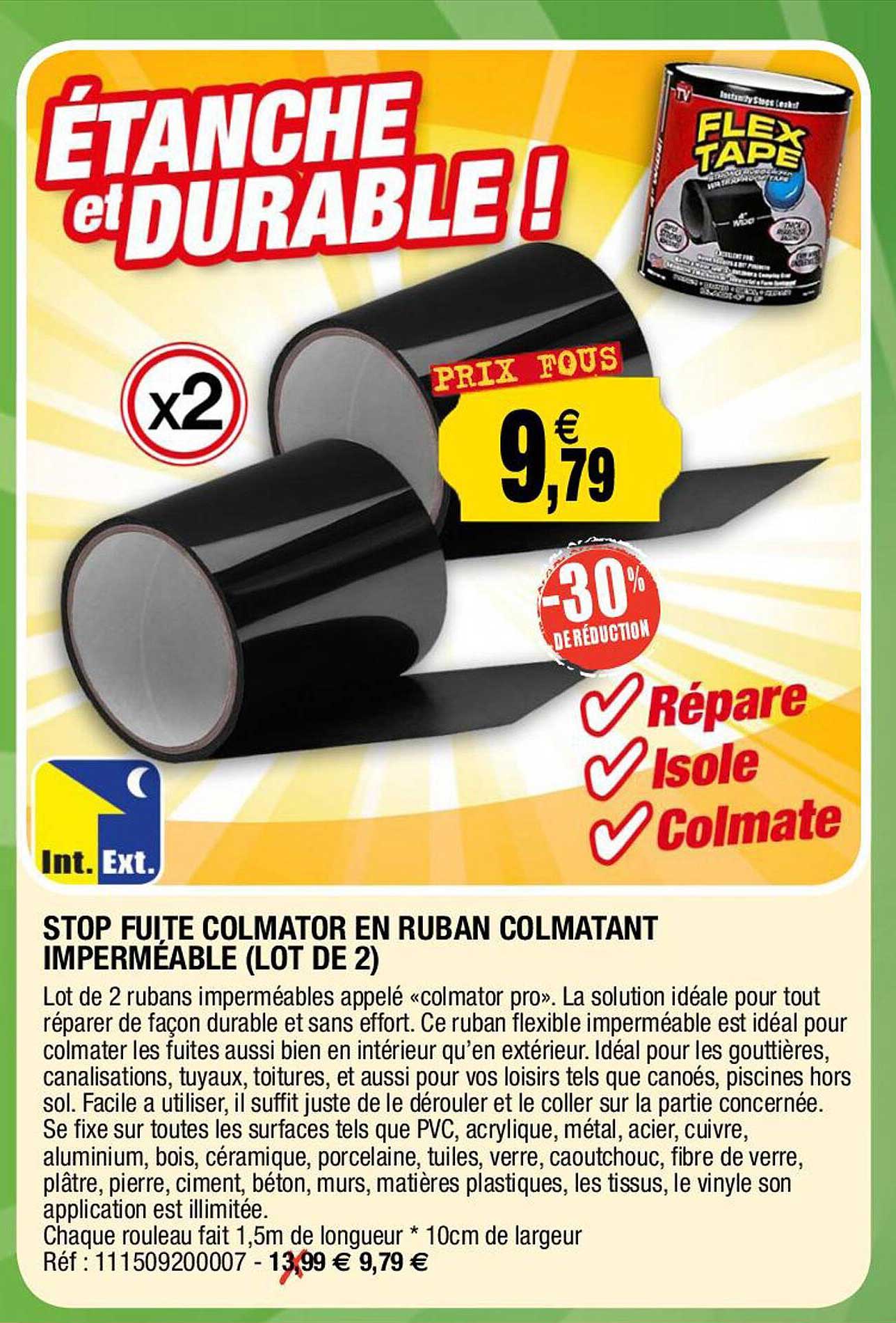 stop fuite colmator en ruban colmatant imperméable (lot de 2)