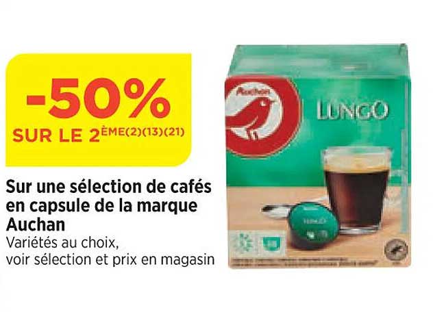 sur une sélection de cafés en capsule de la marque auchan