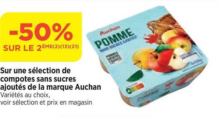 sur une sélection de compotes sans sucres ajouté de la marque auchan