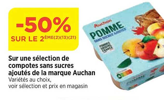 sur une sélection de compotes sans sucres ajoutés de la marque auchan