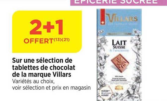 sur une sélection de tablettes de chocolat de la marque villars