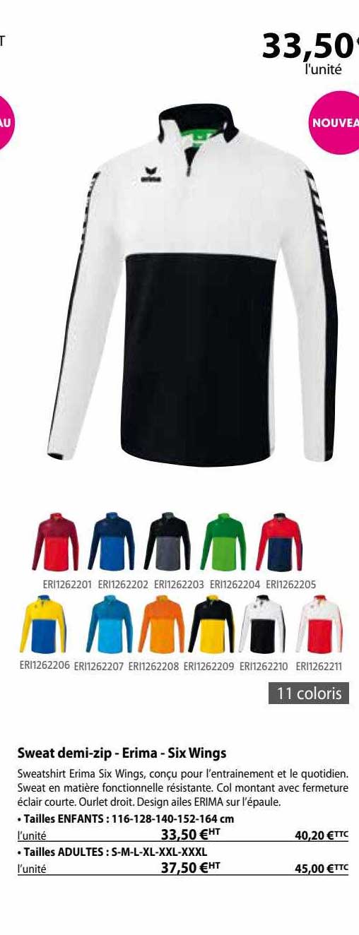 sweat demi-zip - erima - six wings