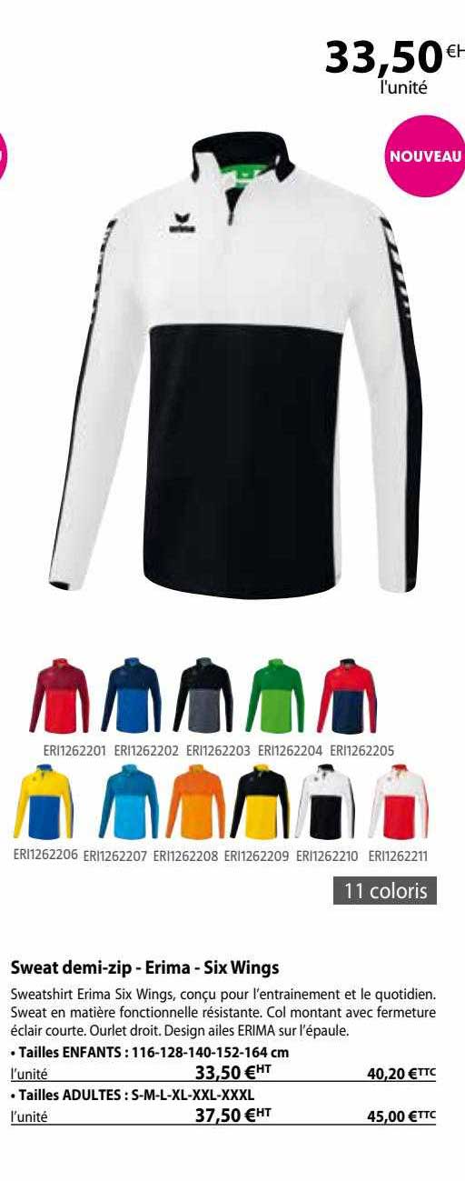 sweat demi-zip - erima - six wings