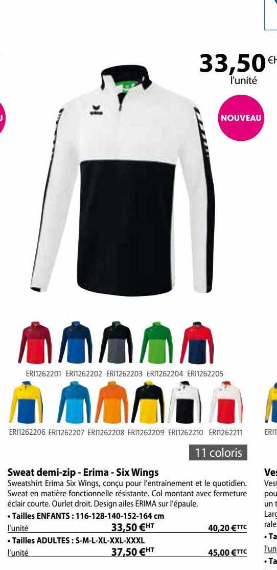 sweat demi-zip - erima - six wings