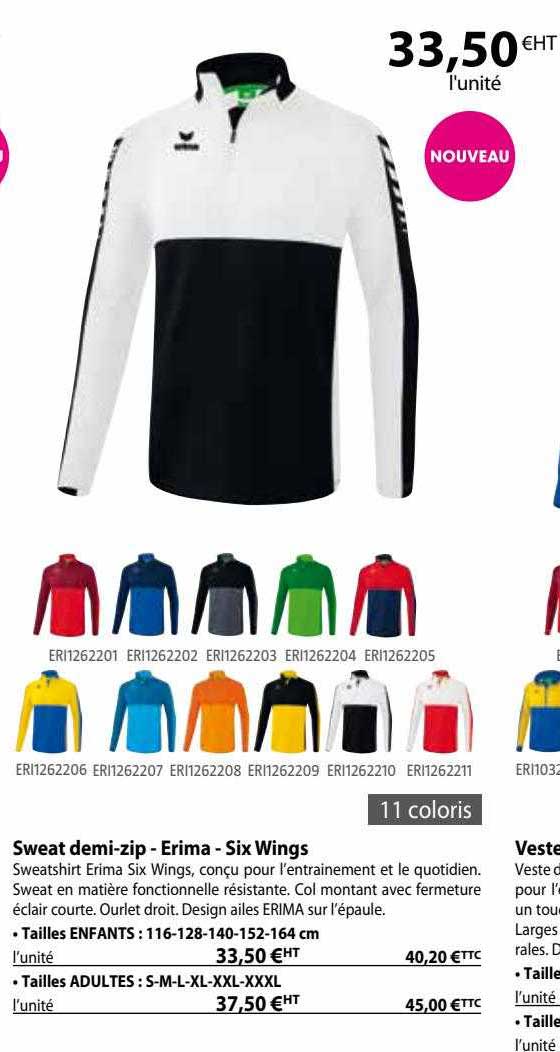 sweat demi-zip - erima - six wings