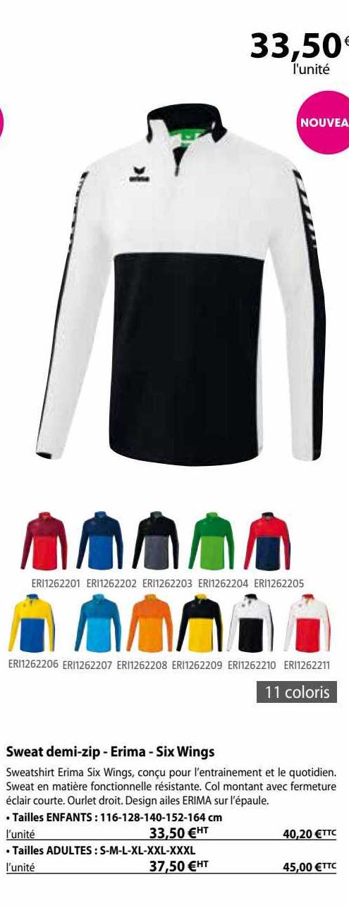 sweat demi-zip - erima - six wings