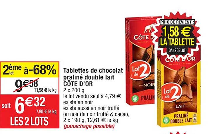 Tablettes De Chocolat Praliné Double Lait Côte D'or
