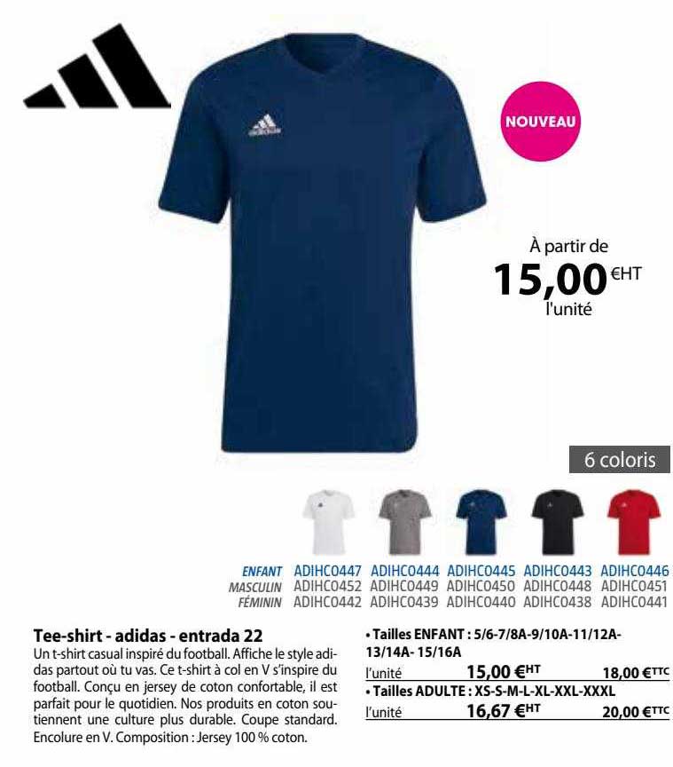 tee-shirt - adidas - entrada 22