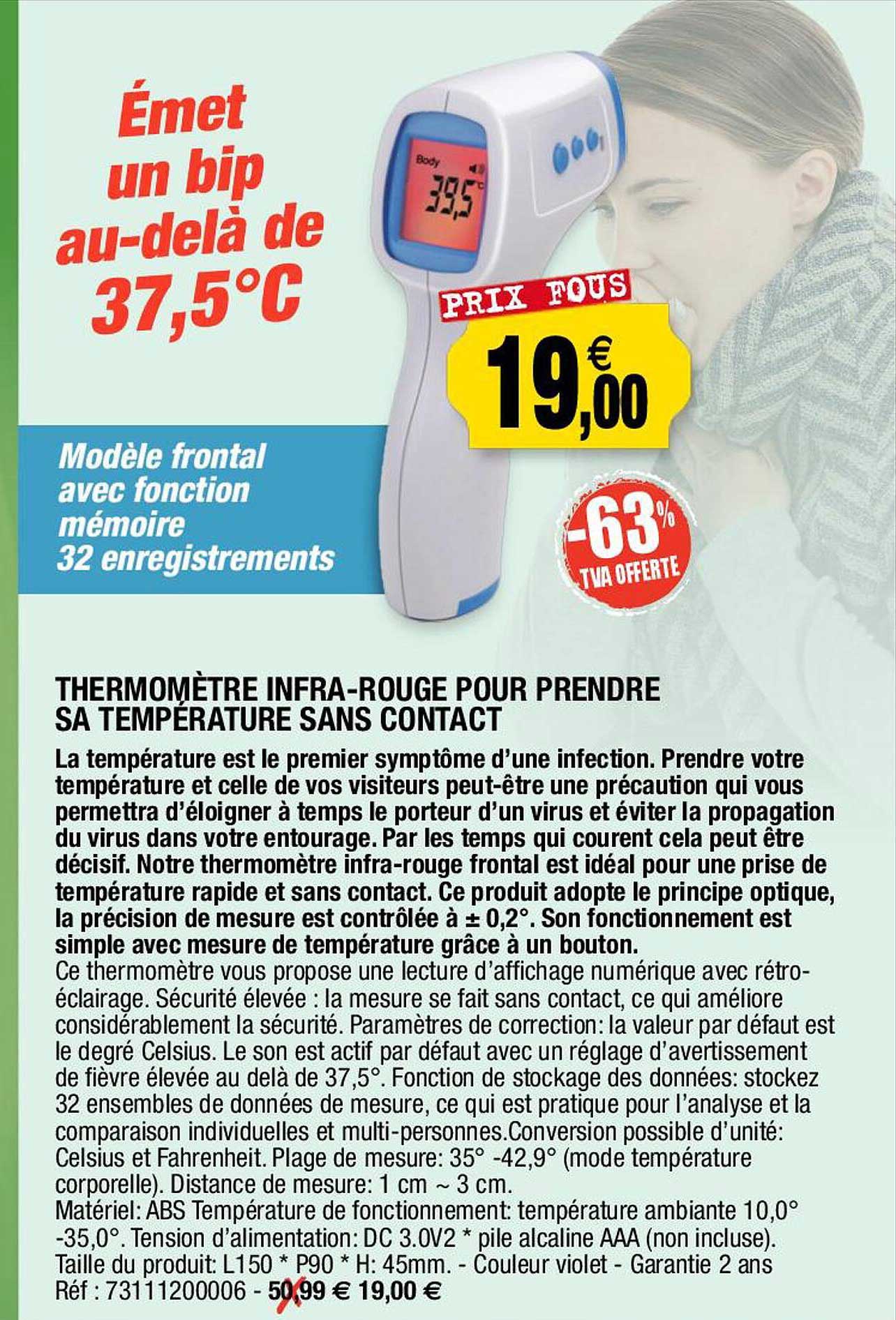 thermomètre infra-rouge pour prendre sa température sans contact