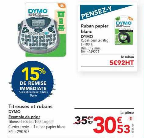 titreuses et rubans dymo, ruban papier blanc dymo