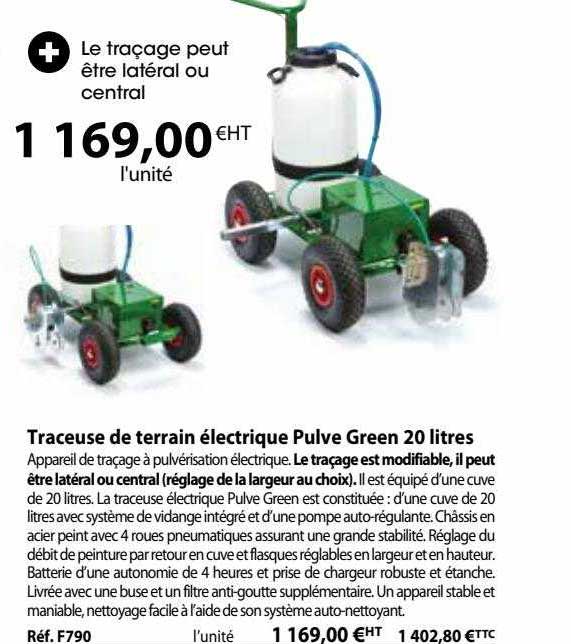 traceuse de terrain électrique pulve green 20 litres