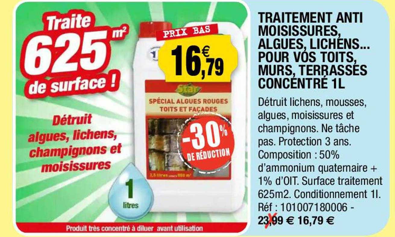 traitement anti moisissures, algues, lichens, pour vos toits, murs, terrasses concentré 1l