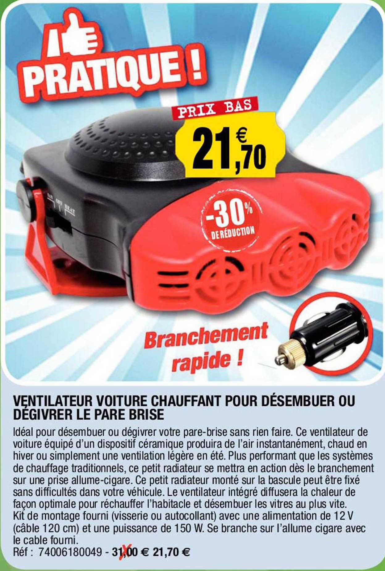 ventilateur voiture chauffant pour désembuer ou dégivrer pare brise