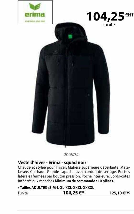 veste d'hiver - erima - squad noir