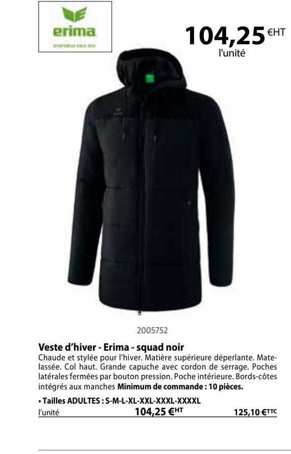 veste d'hiver - erima - squade noir
