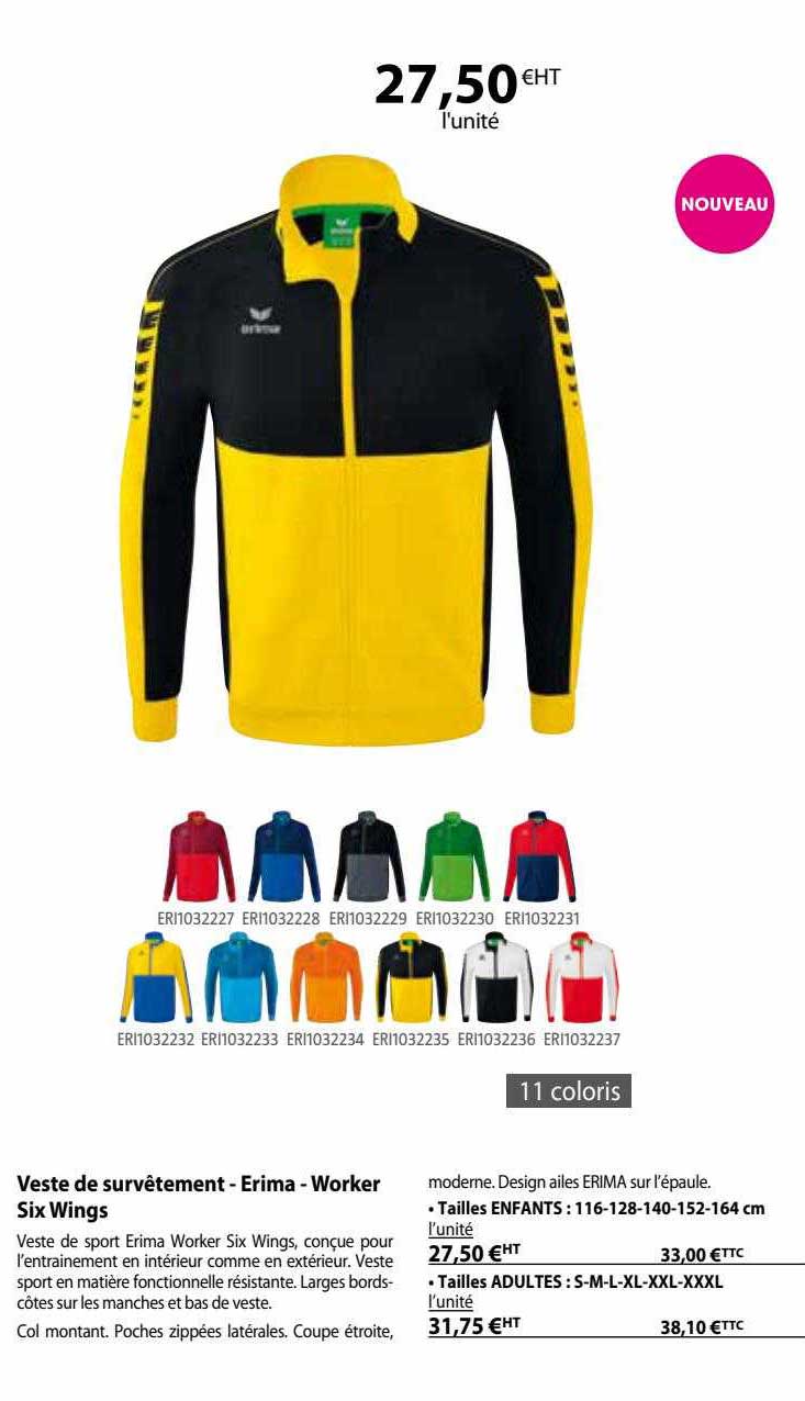 veste de survêtement - erima - worker six wings