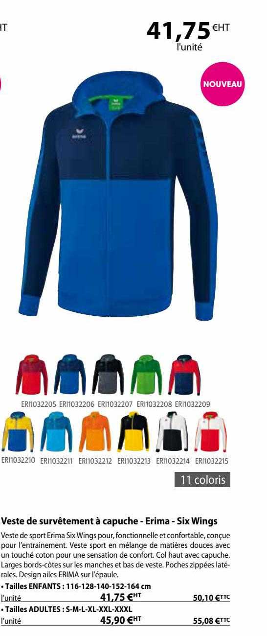 veste de survêtement à capuche - erima - six wings