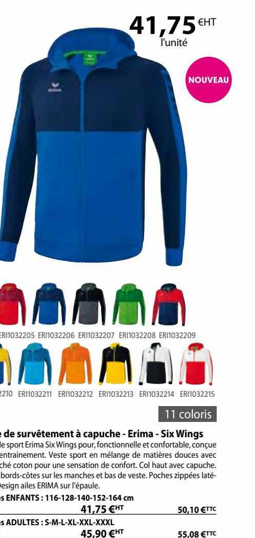 veste de survêtement à capuche - erima - six wings