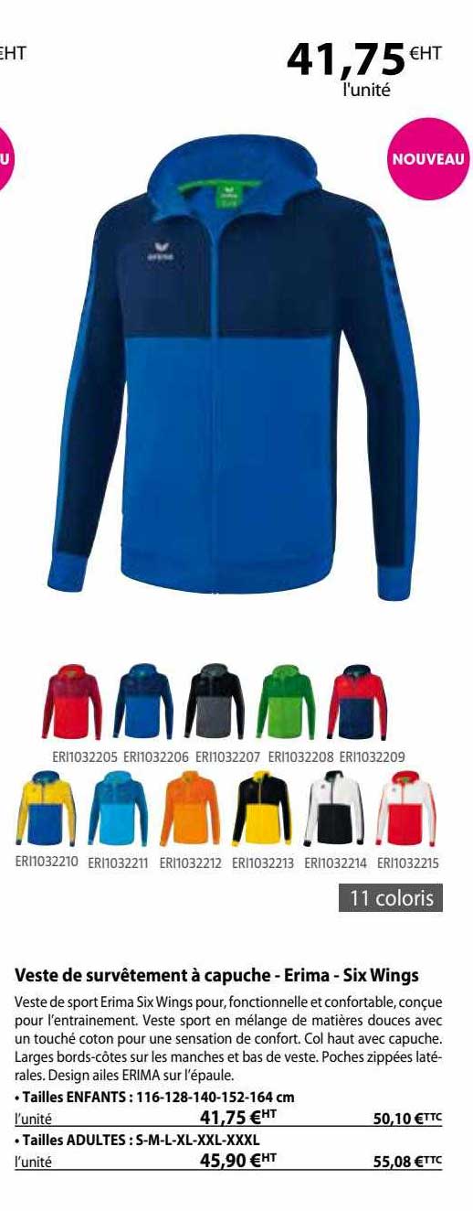 veste de survêtement à capuche - erima - six wings