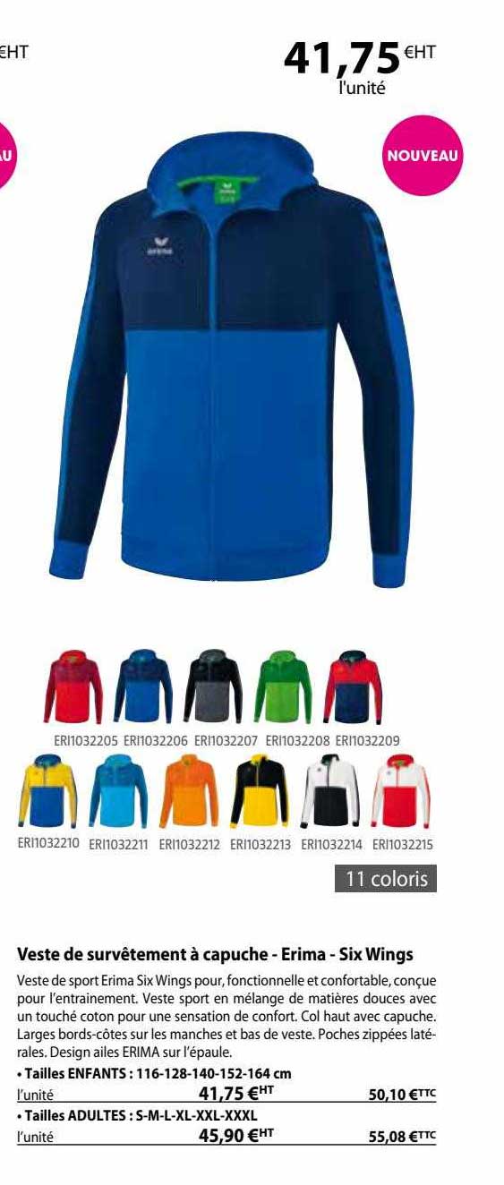 veste de survêtement à capuche - erima - six wings