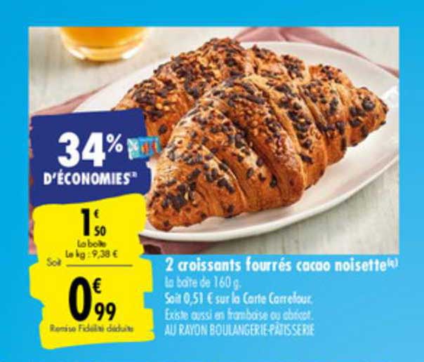 2 Croissants Fourrés Cacao Noisette