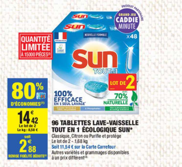 96 tablettes lave vaisselle tout en 1 écologique sun