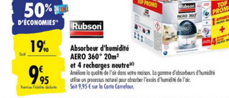 absorbeur d'humidité aero 360° 20m2 et 4 recharges neutre rubson