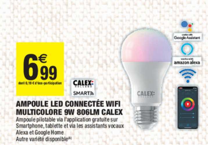 ampoule led connectée wifi multicolore 9w 806lm calex