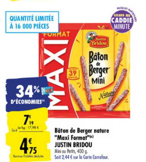 bâton de berger nature "maxi format" justin bridou