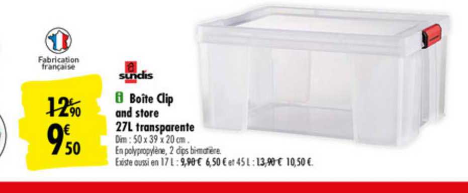 boîte clip and store 27l transparente sundis