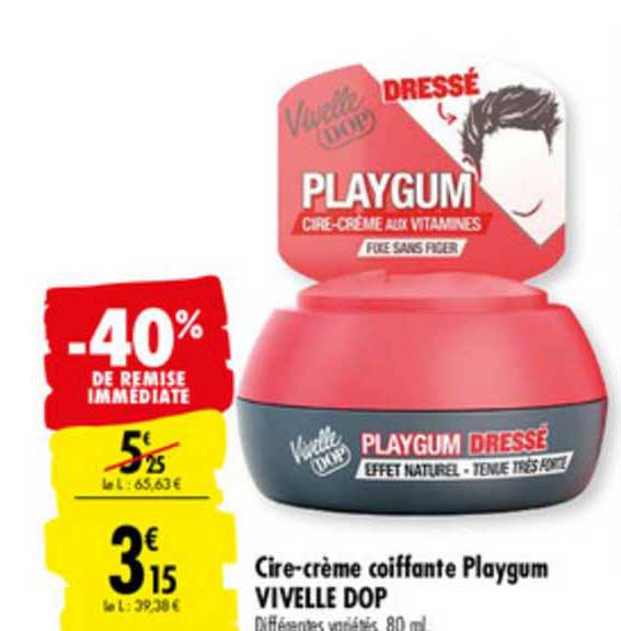 cire crème coiffante playgum vivelle dop -40% de remise immédiate